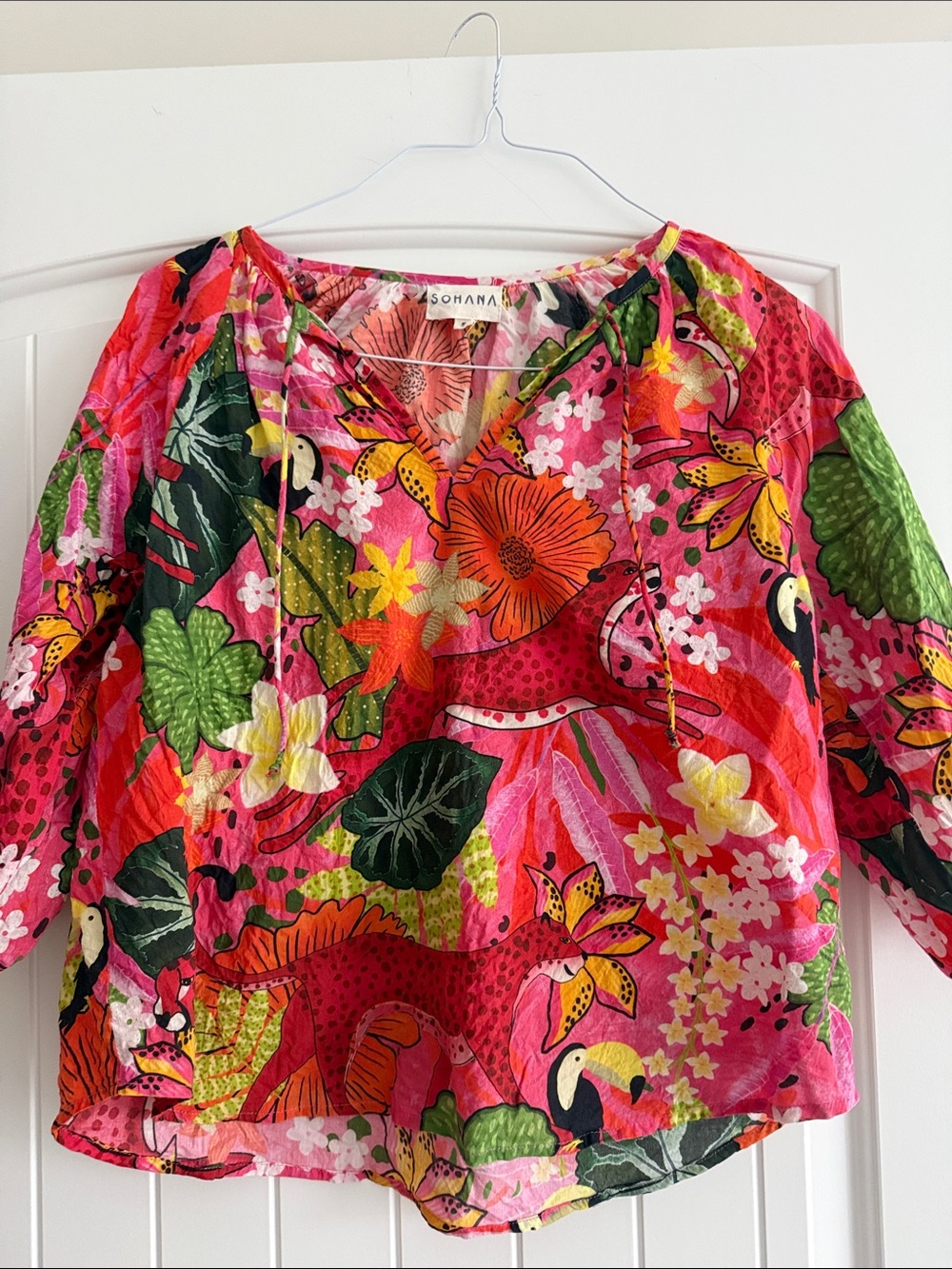 Sohana Pink Tropical Floral V-Neck Tunic